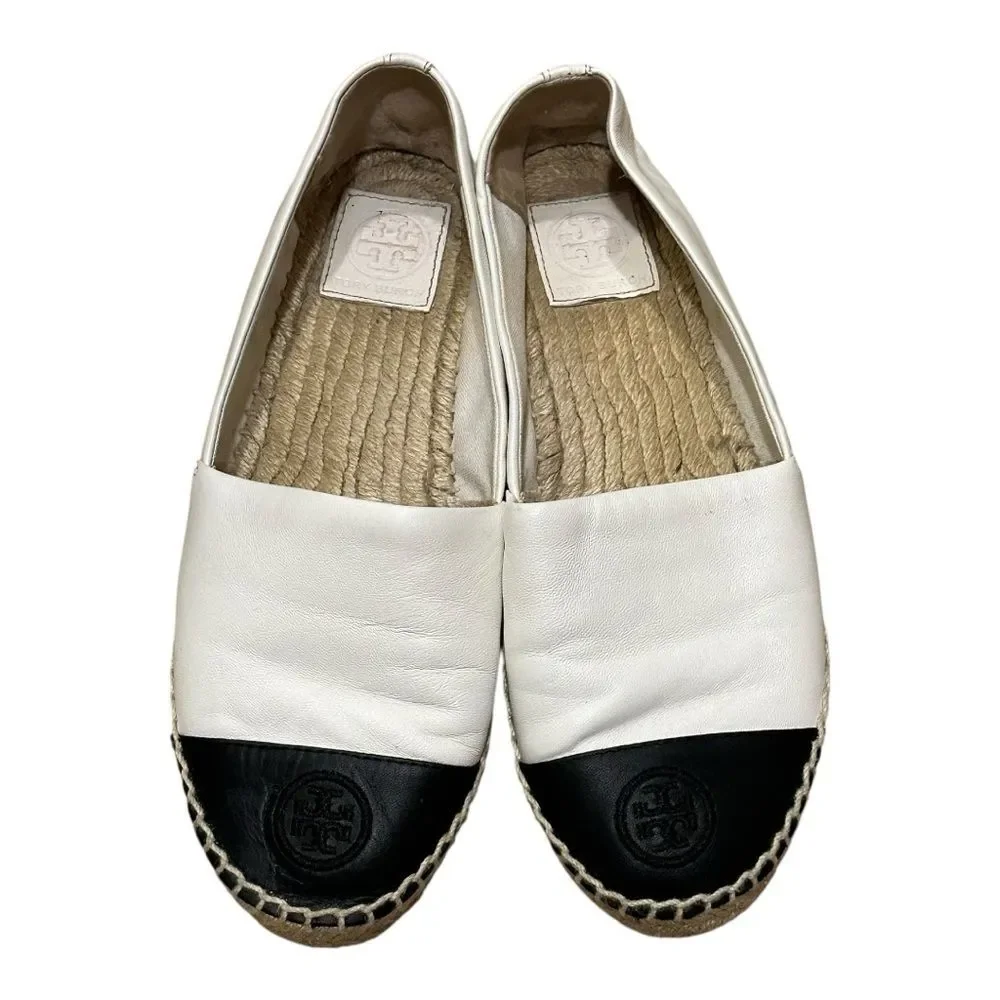 Tory Burch White Black Colorblock Espadrilles Flats 7.5